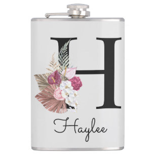 Petaca Inicial floral boho rosa Monograma H