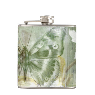 Petaca Inserción verde de la mariposa con la puerta de la