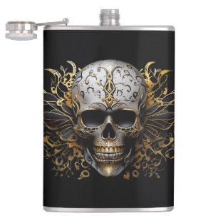 Petaca Intrincado cráneo tribal sonriente de oro