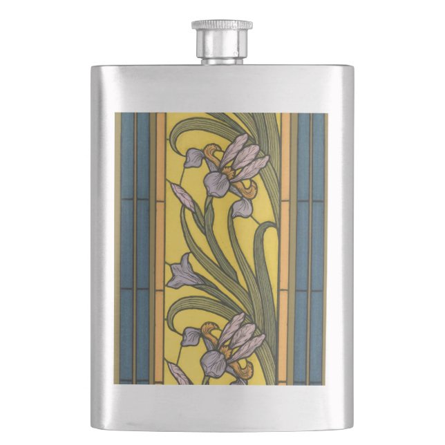 Petaca Iris Flor Art Nouveau Vidrio Manchado Oro Azul (Anverso)