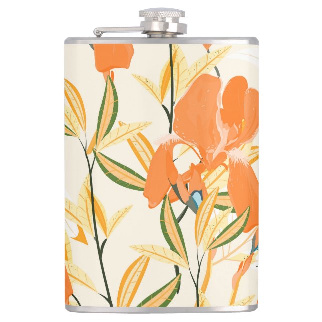 Petaca irisis naranja: patrón floral sin fisuras (Anverso)