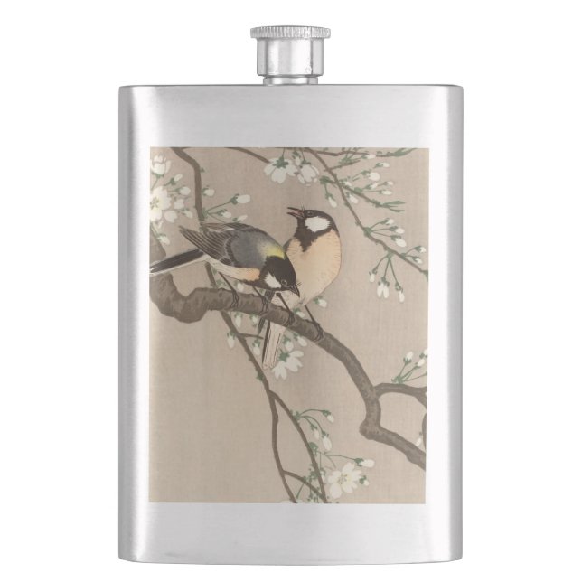 Petaca Japonés asiático Ohara Koson pájaro carbonero pája (Anverso)
