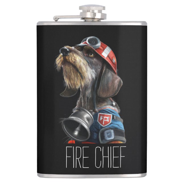 Petaca Jefe de bomberos Wire-Hair Dachshund Perro (Anverso)