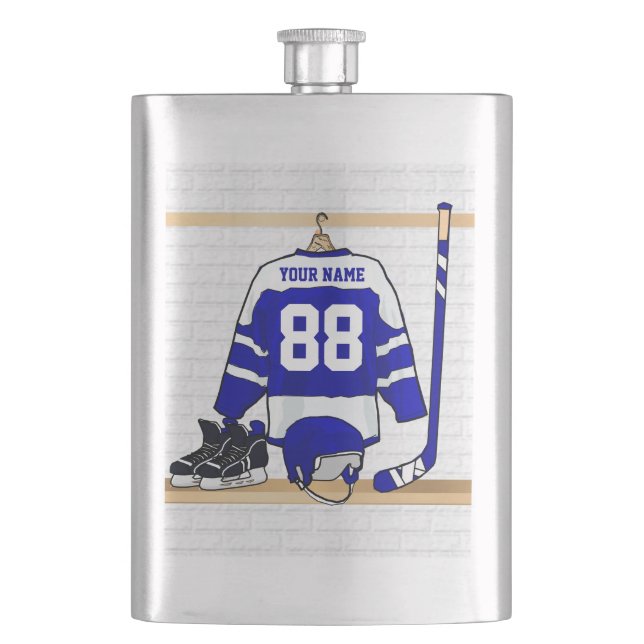 Petaca Jersey azul y blanco personalizado del hockey (Anverso)
