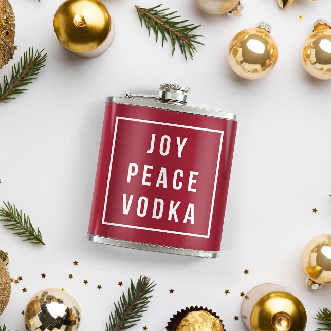 Petaca Joy Peace Vodka | Festividad divertida roja y blan (Subido por el creador)