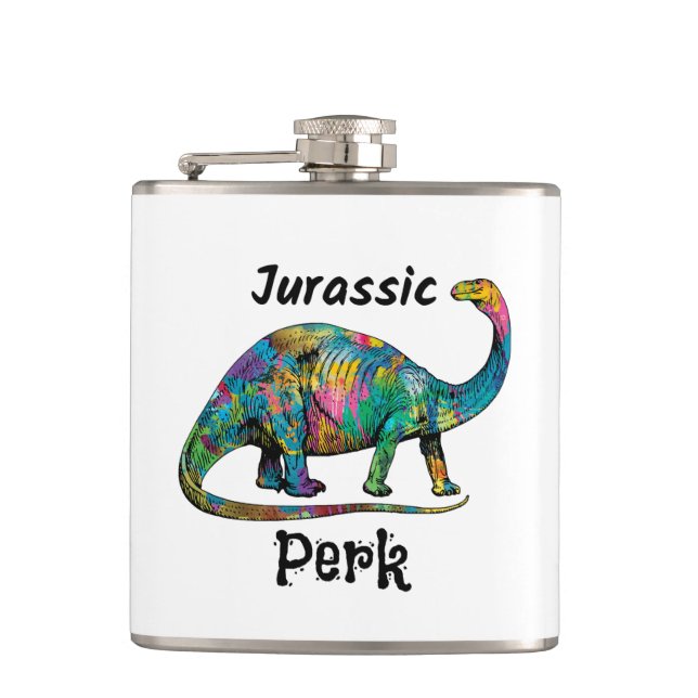 Petaca Jurassic Perk Dinosaur Colorido Blanco (Anverso)