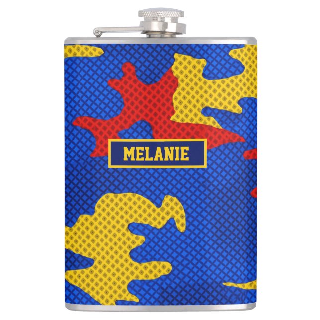 Petaca Kansas Blue Red Yellow Vibrant Camo Pattern (Anverso)