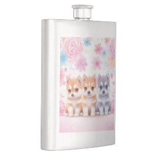 Petaca Kawaii Husky Cachorros: Café Pastel Pals