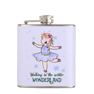 Petaca Kawaii Unicorn Caminar durante el invierno
