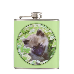 Petaca Keeshond Puppy en el jardín pintando arte original