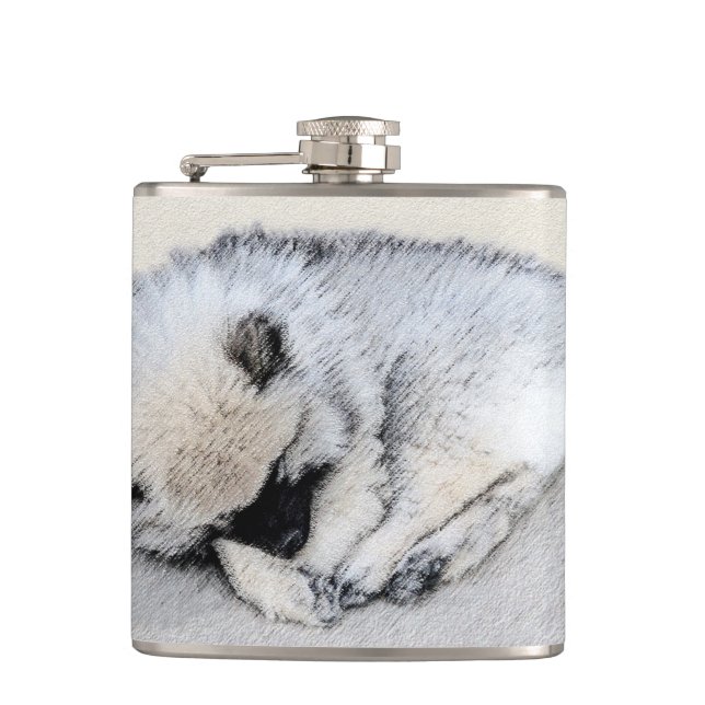 Petaca Keeshond Sleeping Pinting Pintura Original De Perr (Anverso)