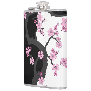 Petaca Kimono japonés Sakura negro y rosa blanco