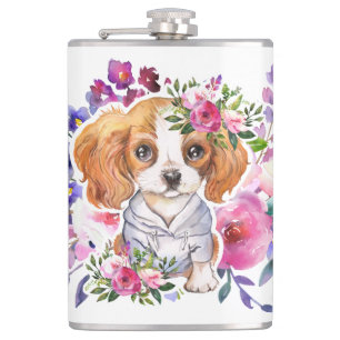 Petaca King Charles Spaniel con jarra clásica de flores