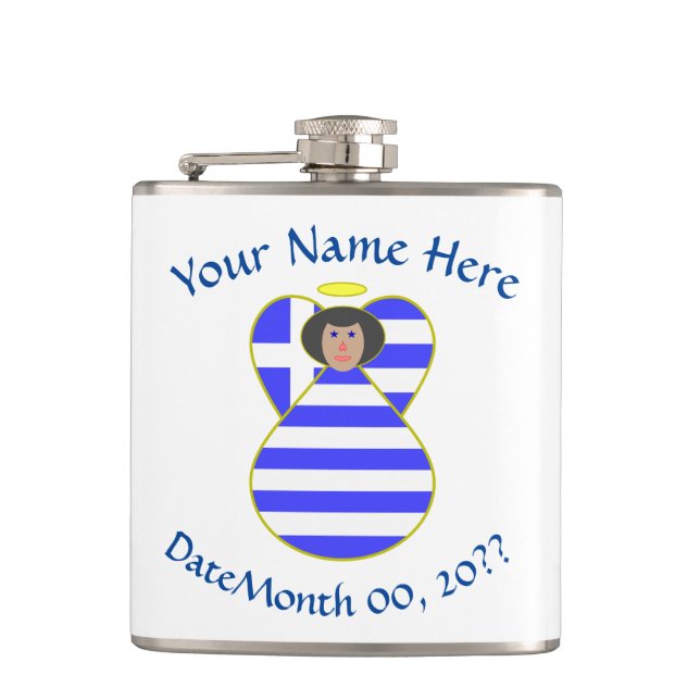 Petaca La bandera griega Angel Black Hair personalizada (Anverso)