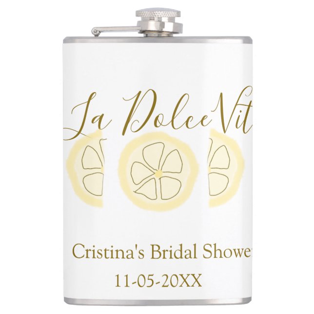 Petaca La Dolce Vita limón amarillo despedida de soltera  (Anverso)