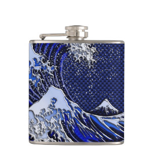 Petaca La gran onda de Hokusai tiene un aspecto cromado d
