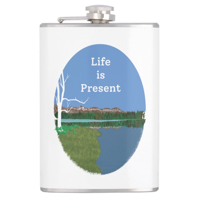 Petaca La montaña llama al matraz (Anverso)