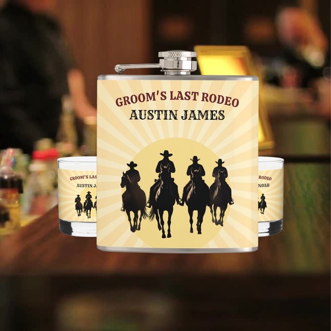 Petaca La última puesta de sol del vaquero para el novio  (Groom’s Last Rodeo Sunset Groom's Bachelor Party Flask)