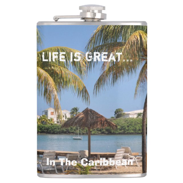 Petaca La Vida Es Grande Playa Caribe Palmeras Tropical (Anverso)
