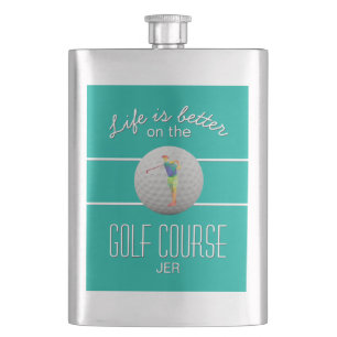 Petaca La vida es mejor Golf Poligonal Golfista Iniciales
