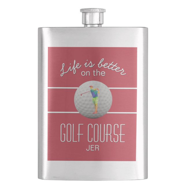 Petaca La vida es mejor Golf Polígono Golfista Iniciales  (Anverso)