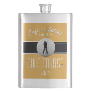Petaca La vida es mejor jugando golf Monogramado Amarillo