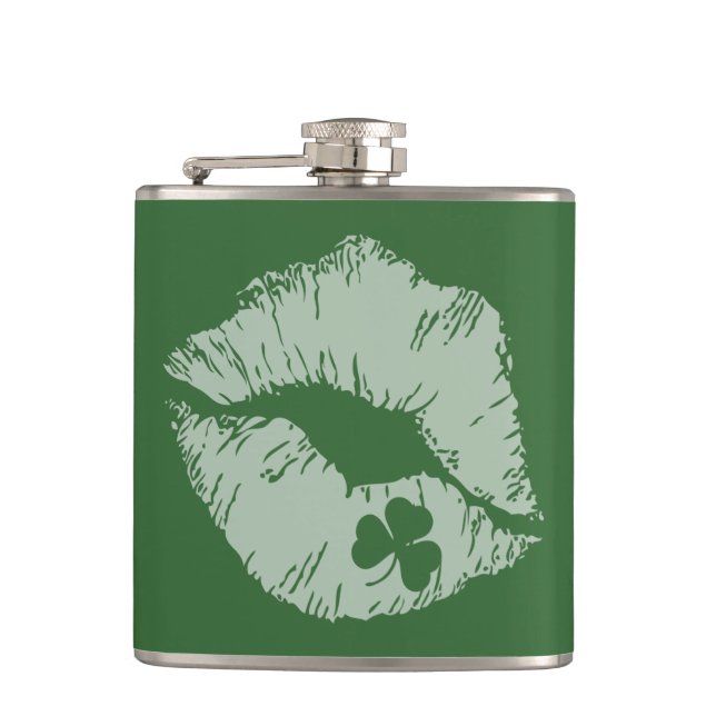 Petaca Labios de Shamrock - Bésame soy la máscara irlande (Anverso)