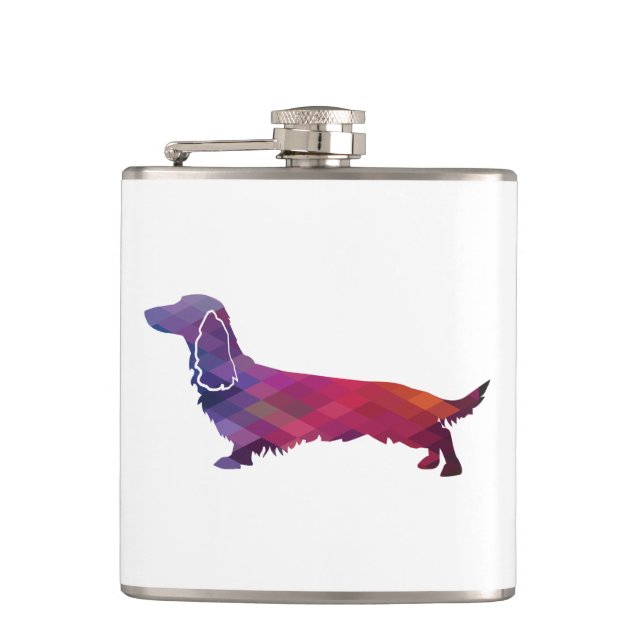 Petaca Larga haitiana Dachshund Geo Silhouette Purple (Anverso)