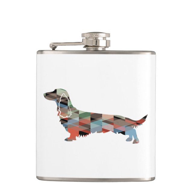 Petaca Larga vida haitiana Dachshund Geo Silhouette Plaid (Anverso)