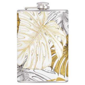 Petaca Las hojas de Monstera: Blanco dorado