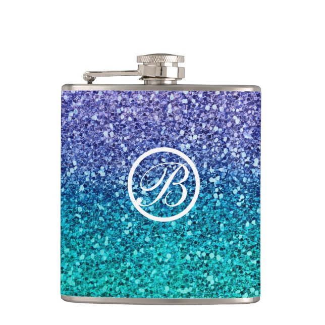Petaca Lavanda Morado y Verde azulado Aqua Green Sparkly  (Anverso)