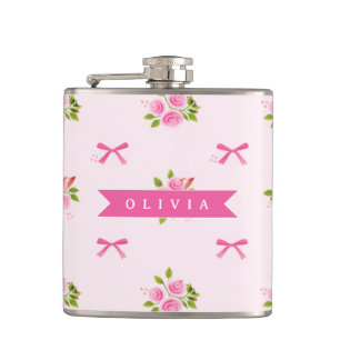 Petaca Lazo Floral Personalizado Rosa Coqueta Femenino No
