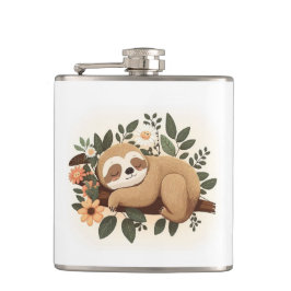 Petaca Lazy sloth sleeping on a branch cartoon           