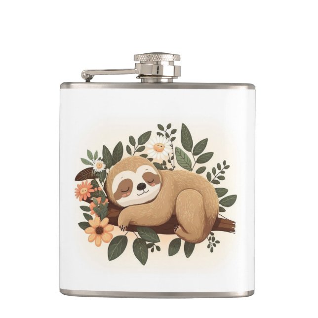 Petaca Lazy sloth sleeping on a branch cartoon            (Anverso)