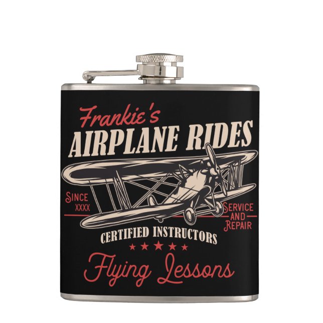Petaca Lecciones de vuelo retro para aviones personalizad (Anverso)