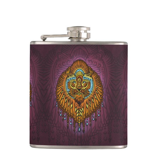 Petaca León de espíritu real | Ornate Tribal Mandala Roar (Anverso)