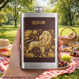 Petaca León Dorado Majestuoso Personalizado