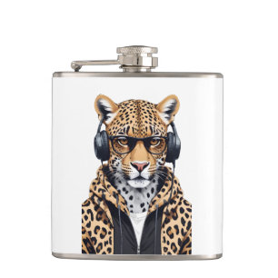 Petaca Leopard usando Hoodie Funny personaje de animal de