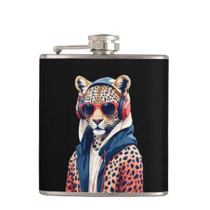 Petaca Leopard usando Hoodie Funny personaje de animal de