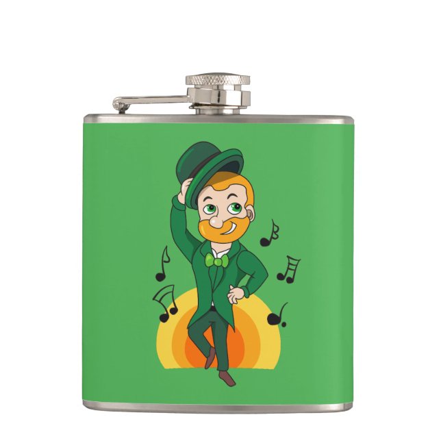 Petaca Leprechaun bailando, personalizado de San Patricio (Anverso)
