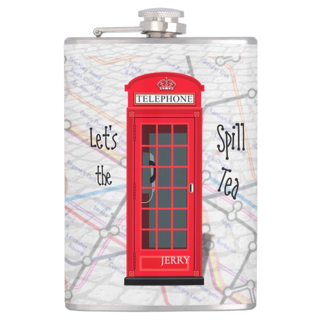Petaca Let’s Spill the Tea – London Tube Map Red Phone (Anverso)