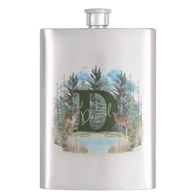 Petaca Letra de monograma D personalizada para ciervo acu (Anverso)