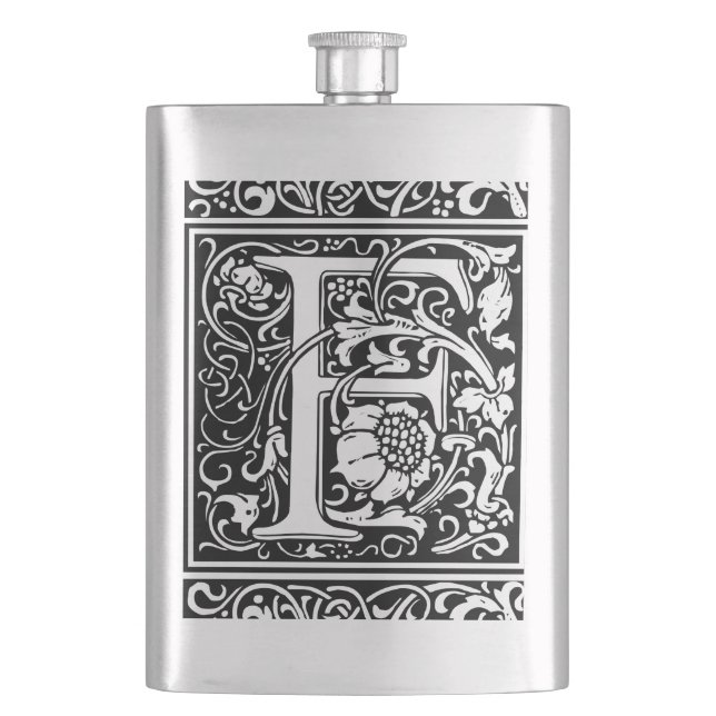 Petaca Letra F Monograma medieval Art Nouveau (Anverso)
