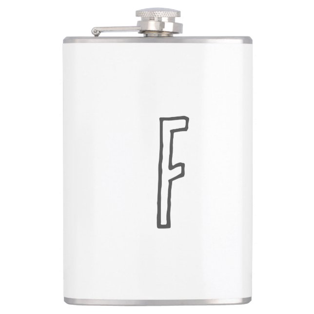 Petaca Letra gris y blanca inicial plana monogramada (Anverso)