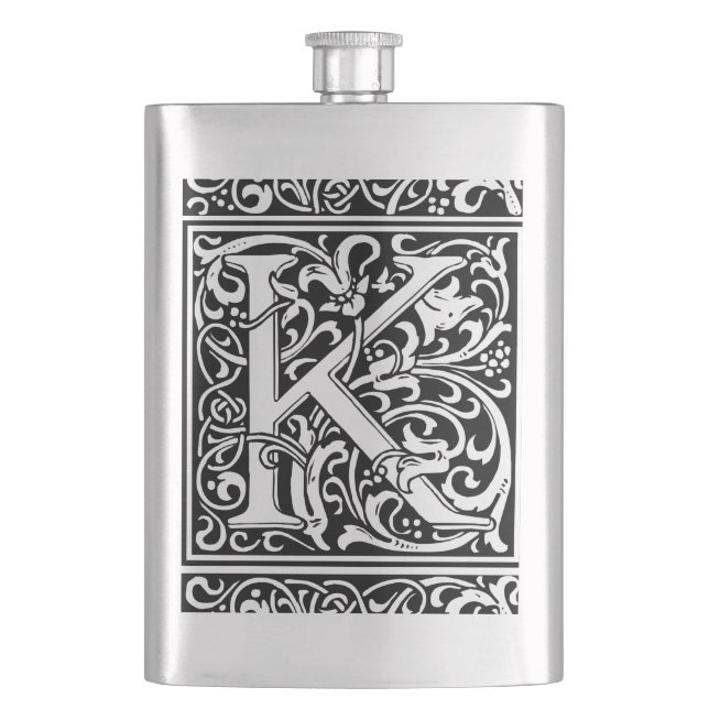 Petaca Letra K Monograma medieval Art Nouveau (Anverso)