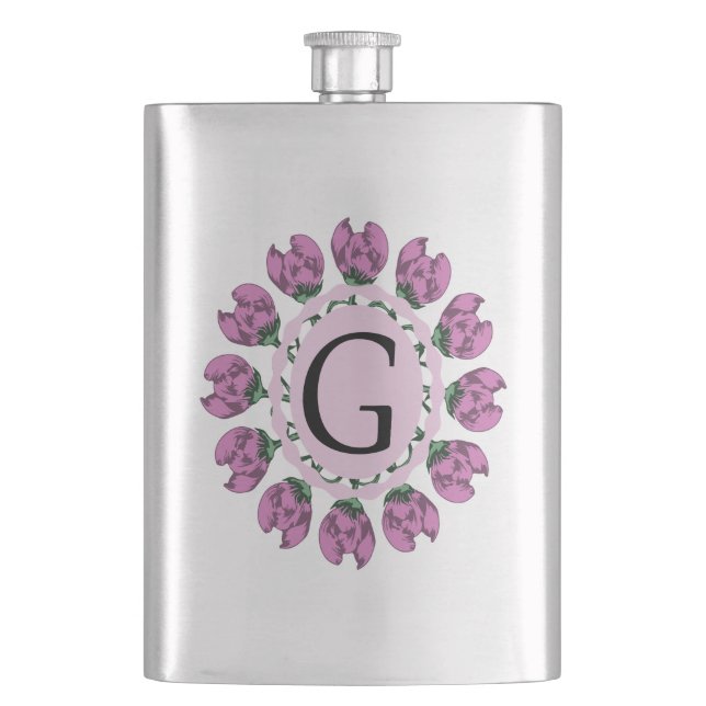 Petaca Letra mayúscula G monograma floral (Anverso)