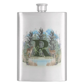 Petaca Letra monograma R personalizada del ciervo acuarel