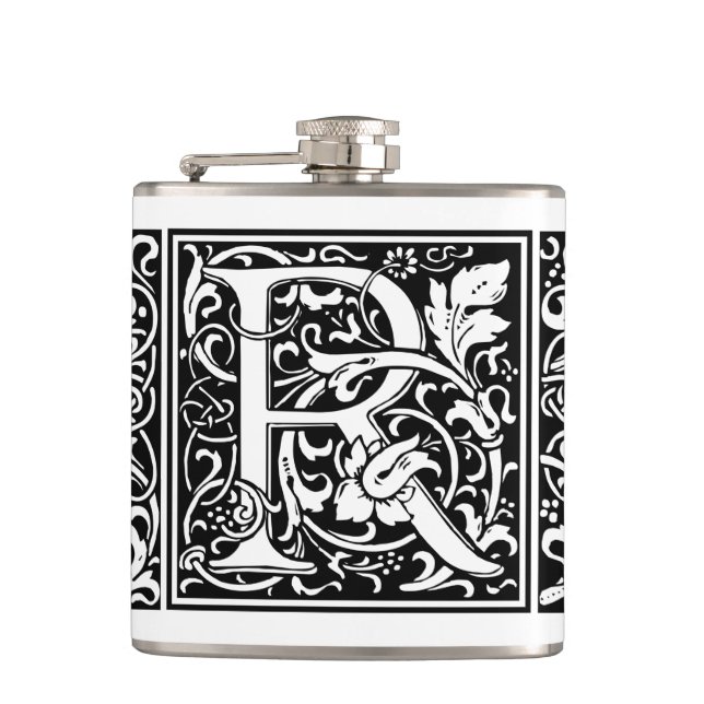 Petaca Letra R Monograma medieval Art Nouveau (Anverso)