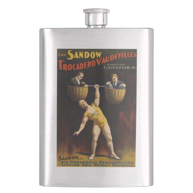 Petaca Levantador de pesas Eugen Sandow Vaudeville (Anverso)