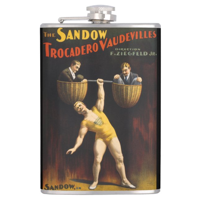 Petaca Levantador de pesas Eugen Sandow Vaudeville (Anverso)